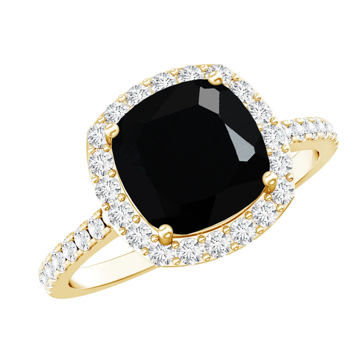 2.8 Carat Lab Grown Black Diamond Cushion Cut Engagement Ring with White Diamond Halo