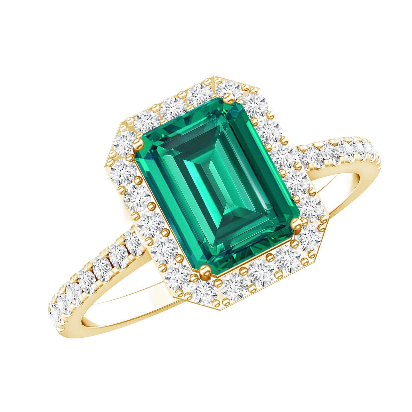 Lab Grown Emerald Halo Engagement Ring With Real Diamond