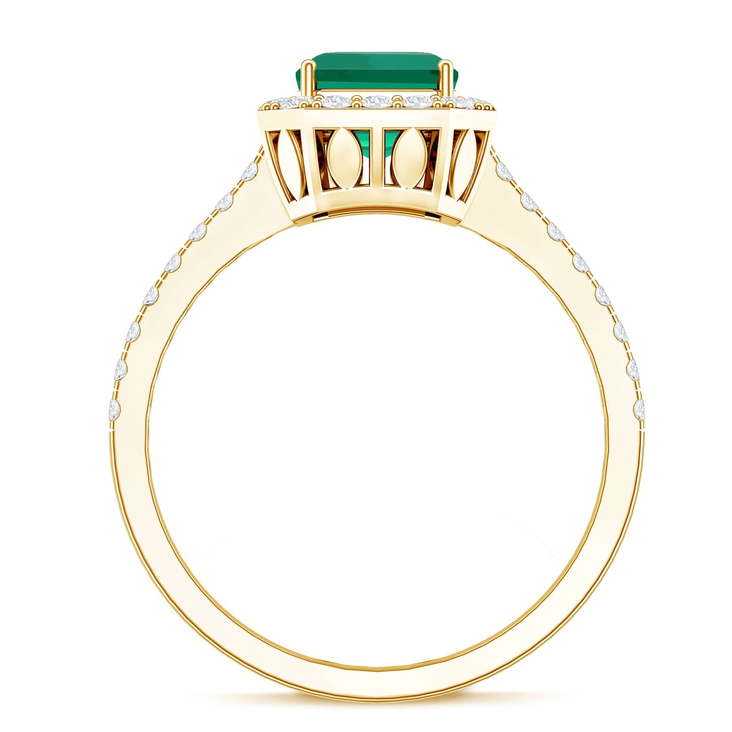Lab Grown Emerald Halo Engagement Ring With Real Diamond