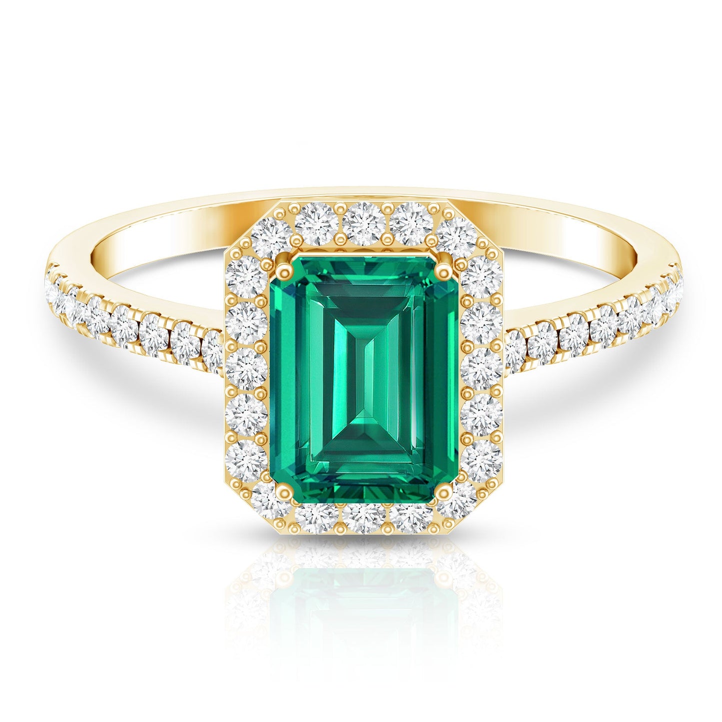 Lab Grown Emerald Halo Engagement Ring With Real Diamond