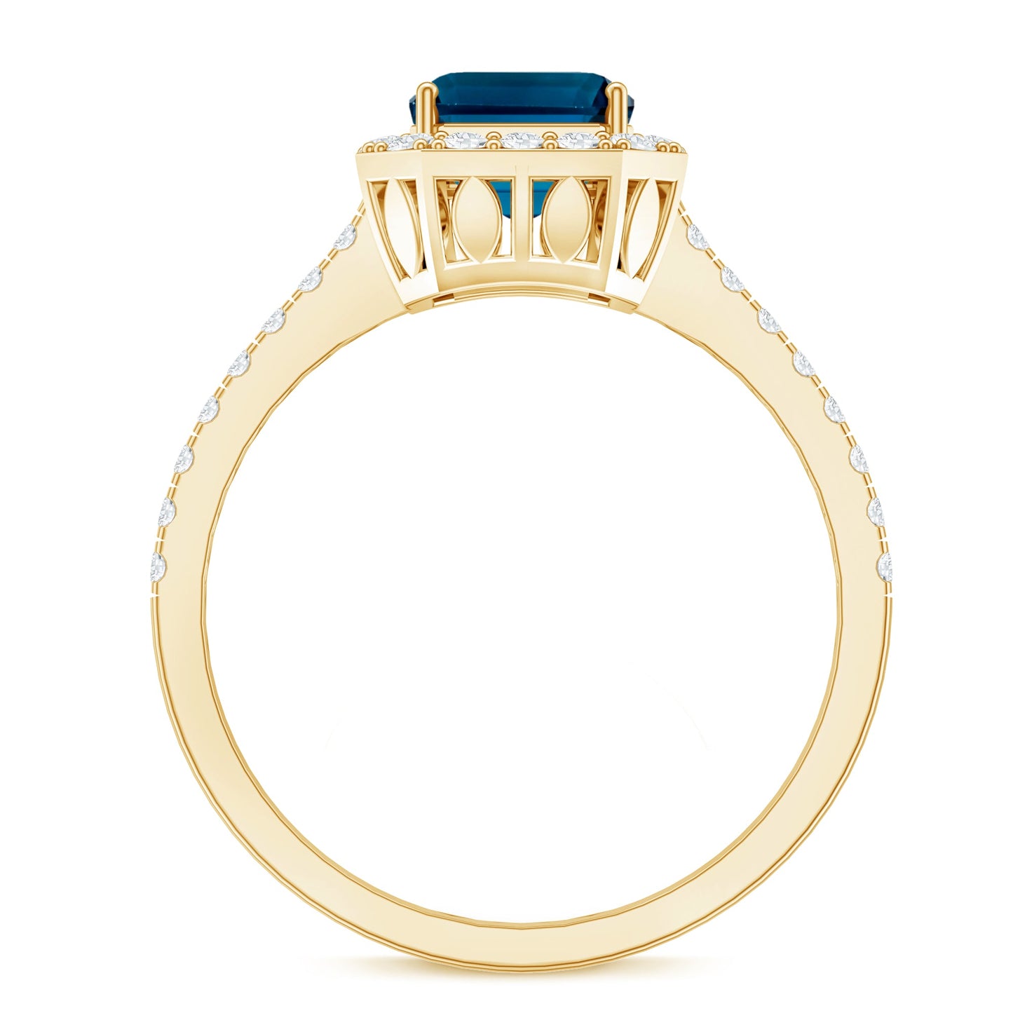 2.2 Carat Emerald Cut London Blue Topaz Engagement Ring with Diamond Halo