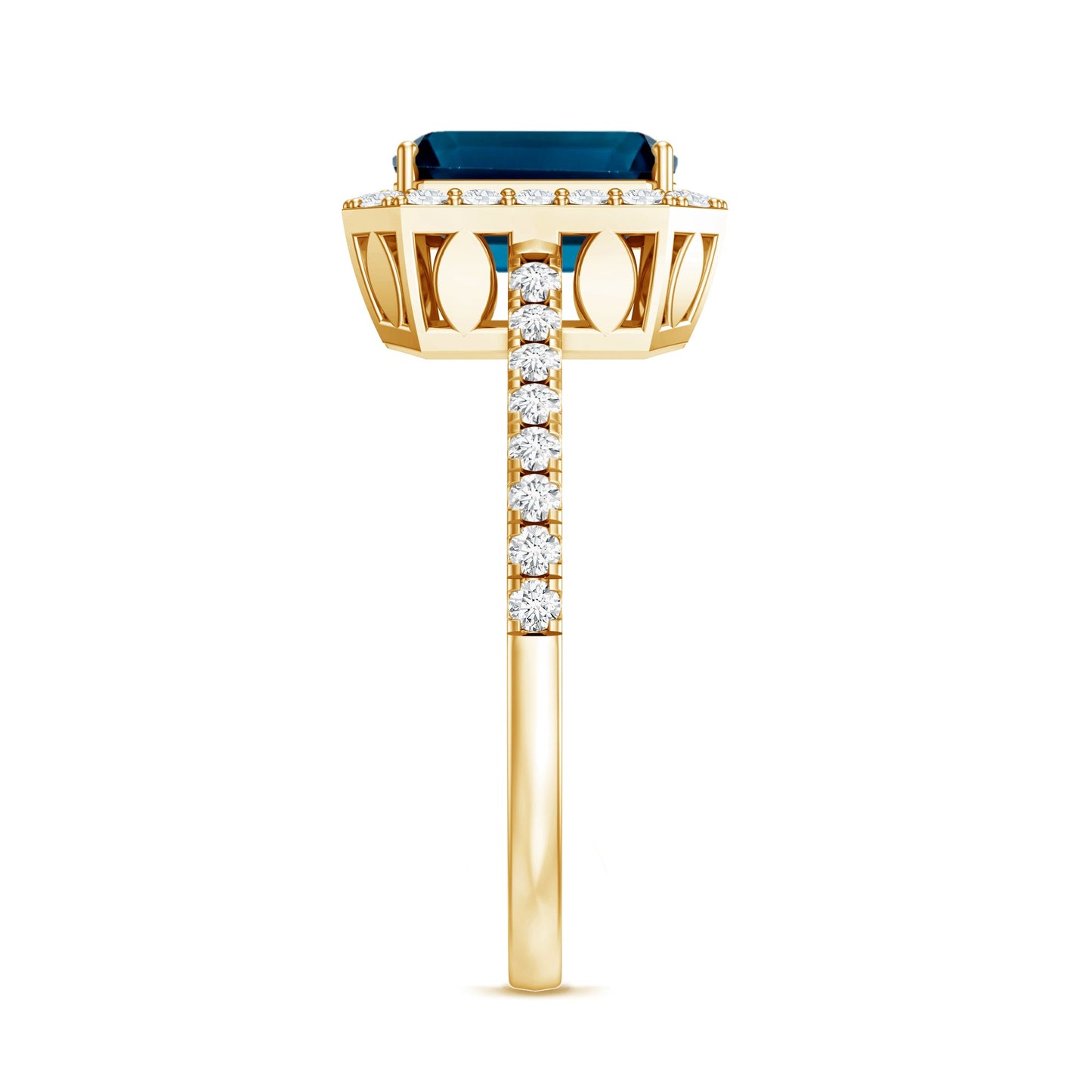 2.2 Carat Emerald Cut London Blue Topaz Engagement Ring with Diamond Halo