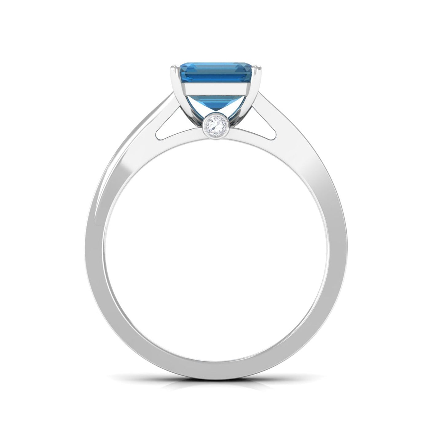 3 Carat Asscher Cut London Blue Topaz Split Shank Engagement Ring with Diamond