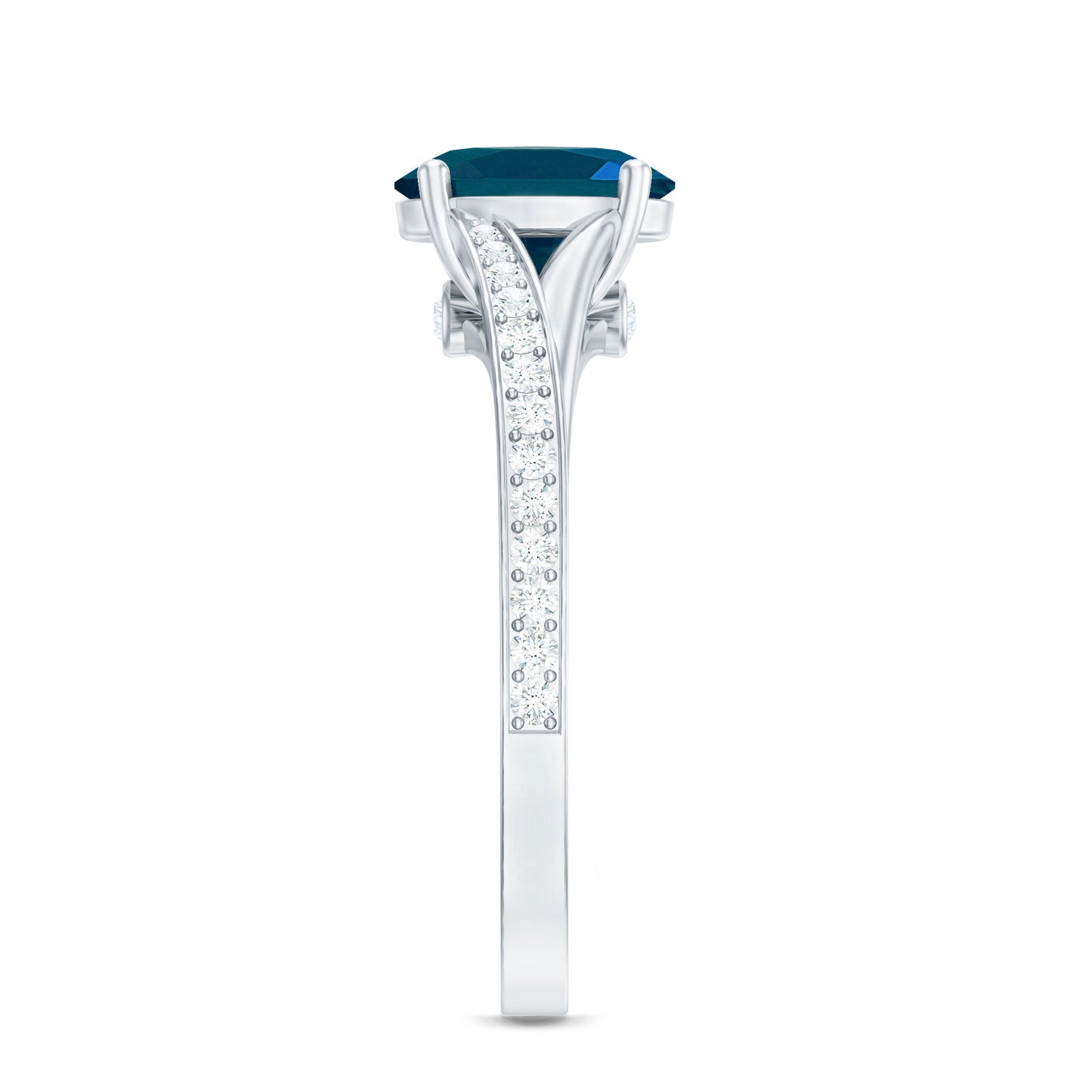 1 Carat Oval Cut London Blue Topaz Engagement Ring with Diamond Split Shank