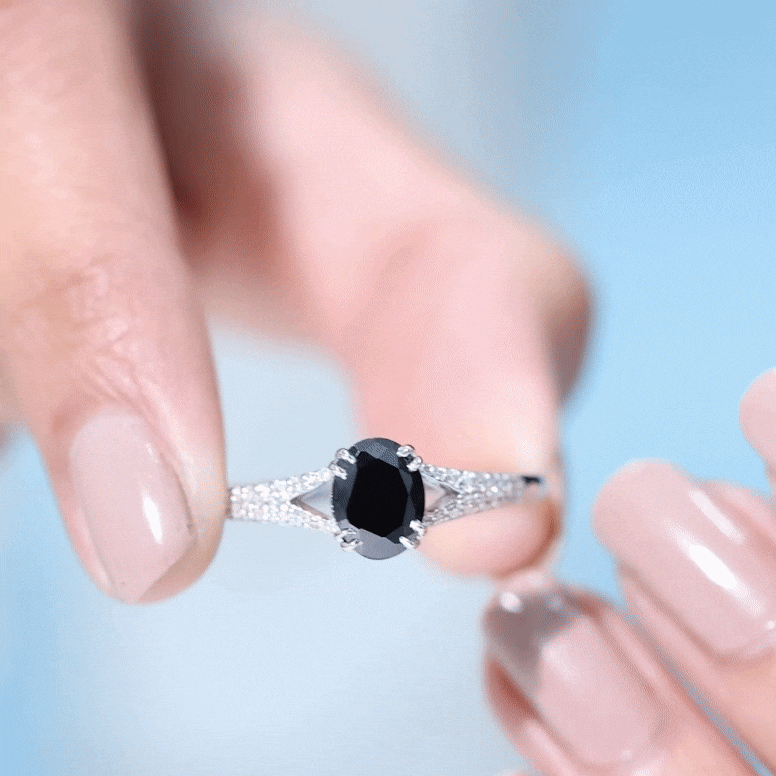 1.9 Carat Oval Lab Grown Black and White Diamond Engagement Ring with Split Shank
