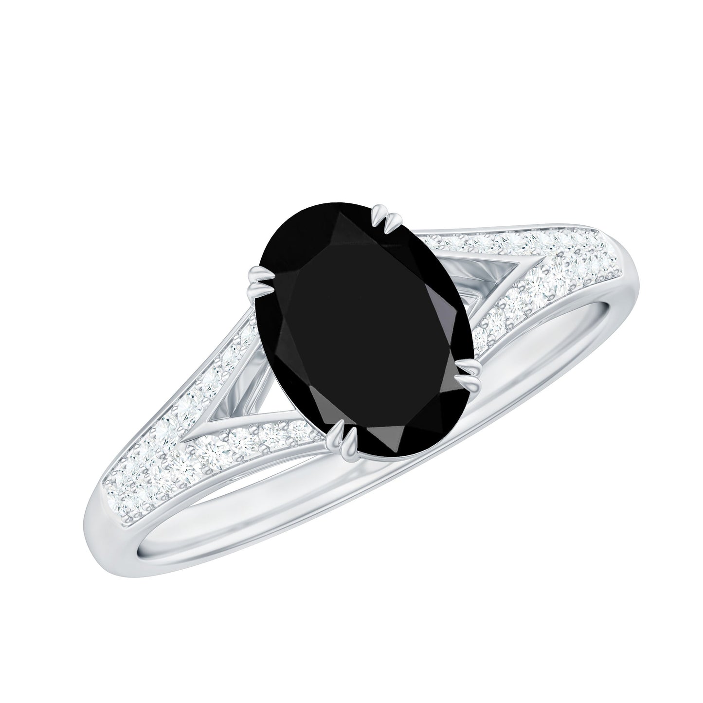 1.9 Carat Oval Lab Grown Black and White Diamond Engagement Ring with Split Shank