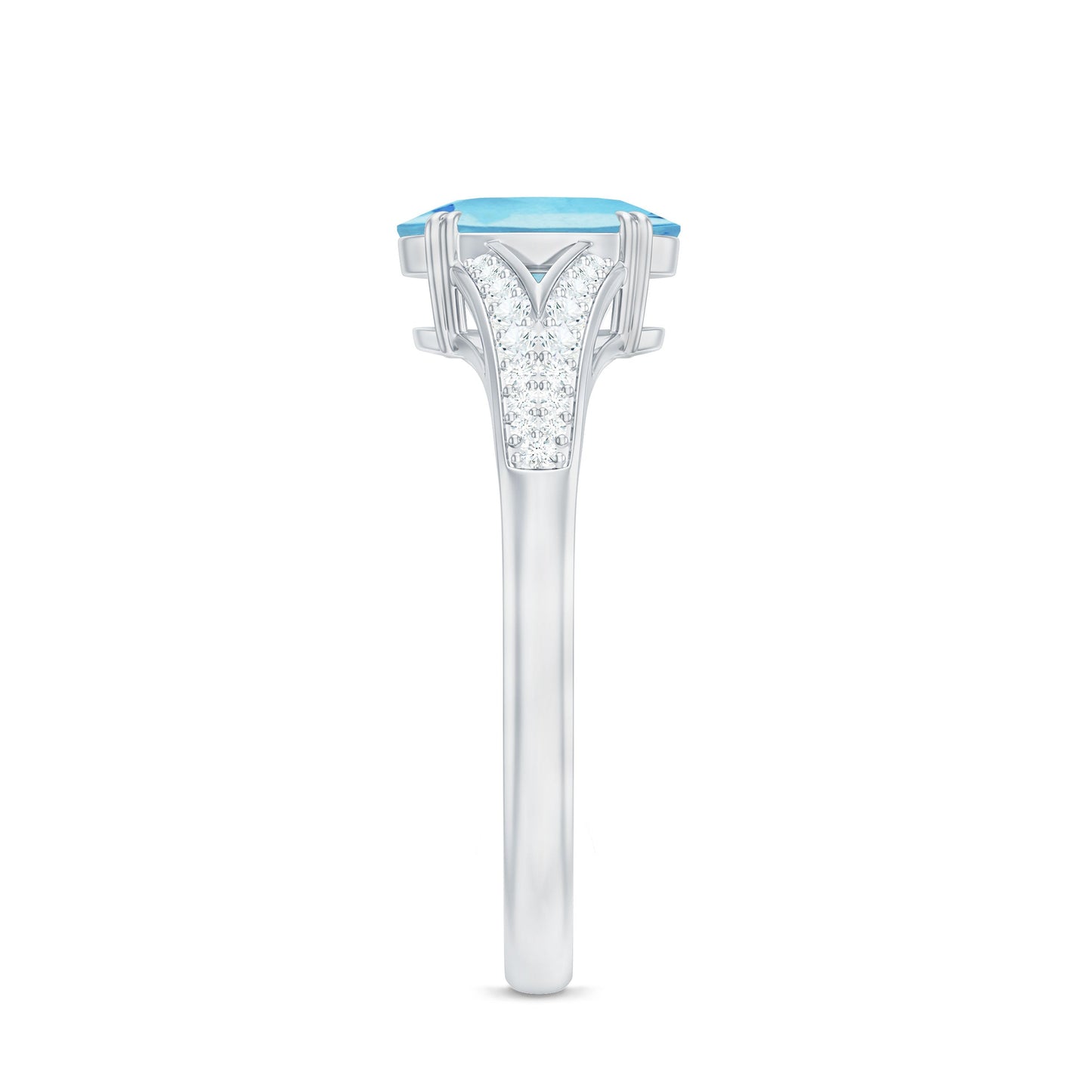 Genuine 1 Carat Oval Aquamarine Engagement Ring with Diamond Split Shank