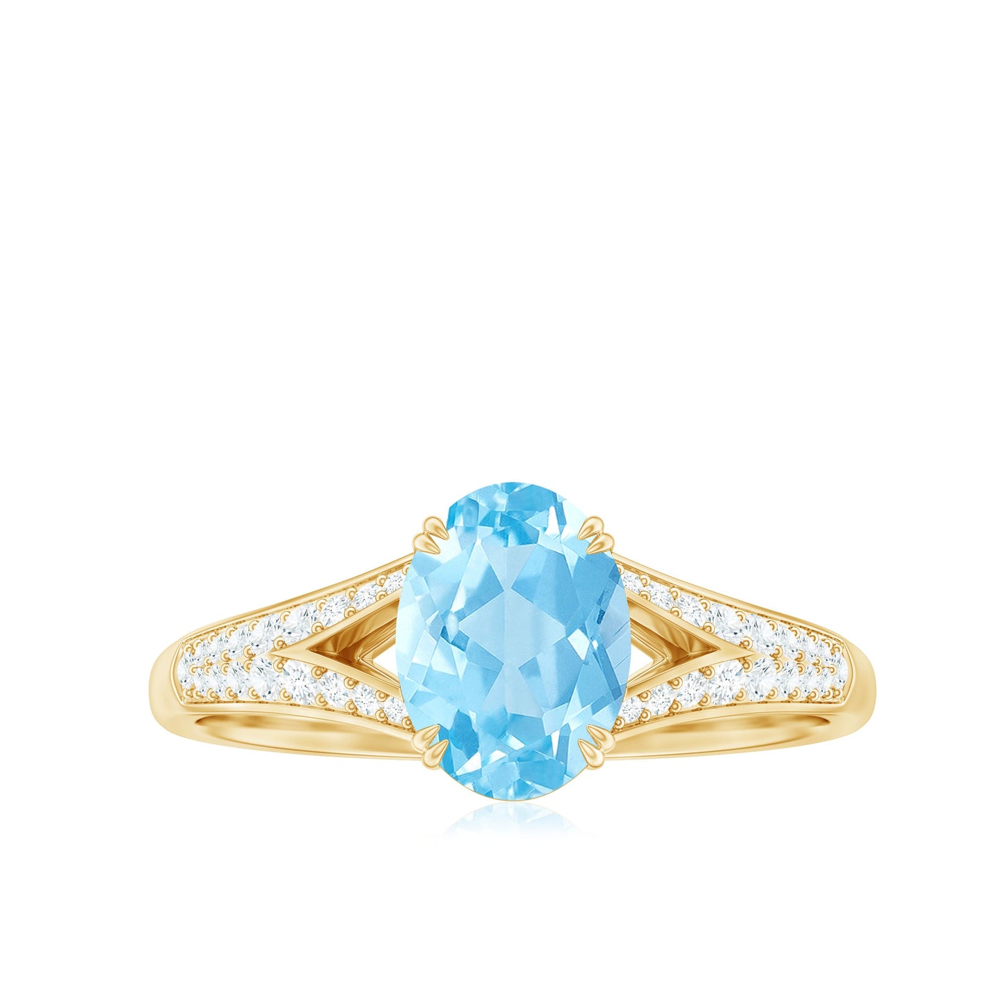 Genuine 1 Carat Oval Aquamarine Engagement Ring with Diamond Split Shank