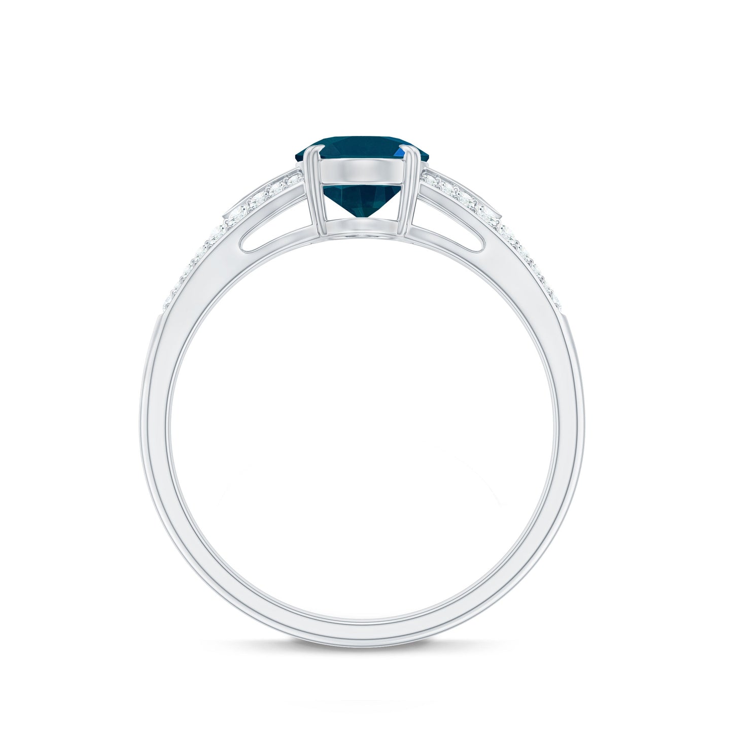 1 Carat Oval Cut London Blue Topaz Solitaire Engagement Ring with Diamond Split Shank
