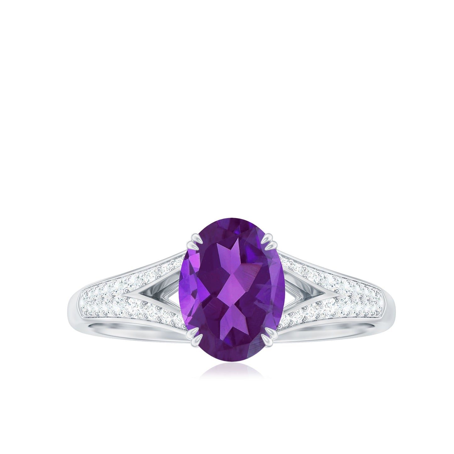 1 Carat Oval Amethyst Solitaire Engagement Ring with Diamond Split Shank