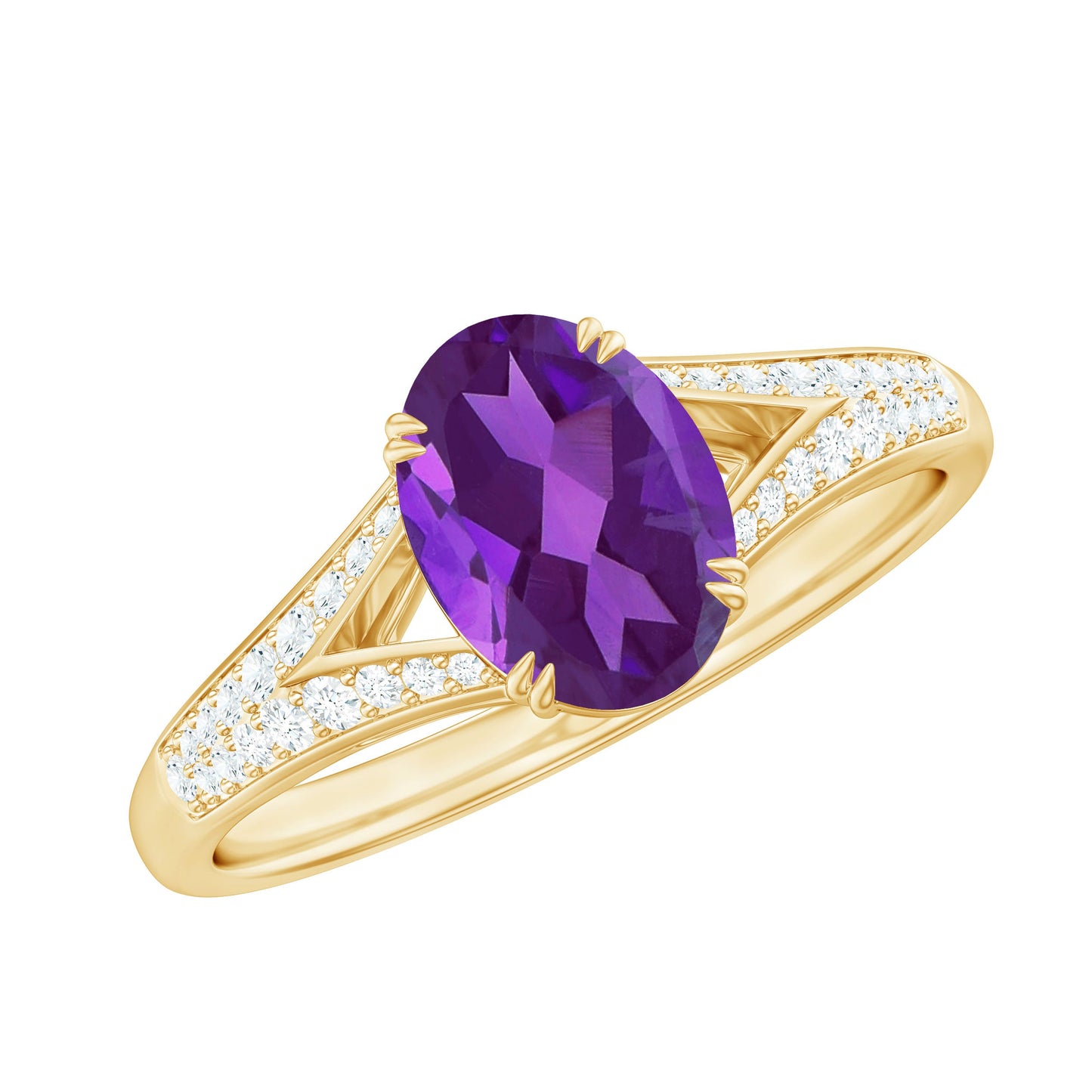 1 Carat Oval Amethyst Solitaire Engagement Ring with Diamond Split Shank