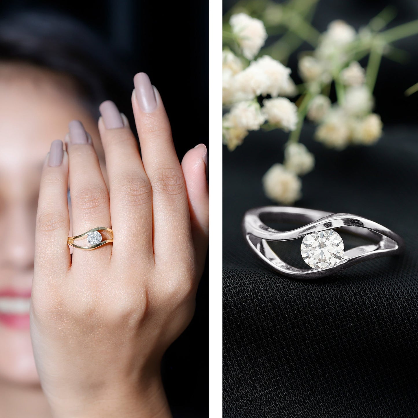 Certified 0.98 Carat Round Moissanite Solitaire Ring with Tension Setting