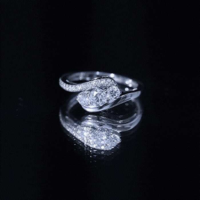 Certified Moissanite Three Stone Engagement Ring with Bypass Shank