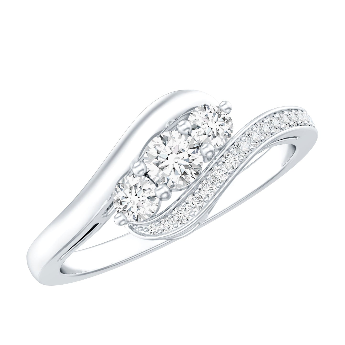 Certified Moissanite Three Stone Engagement Ring with Bypass Shank