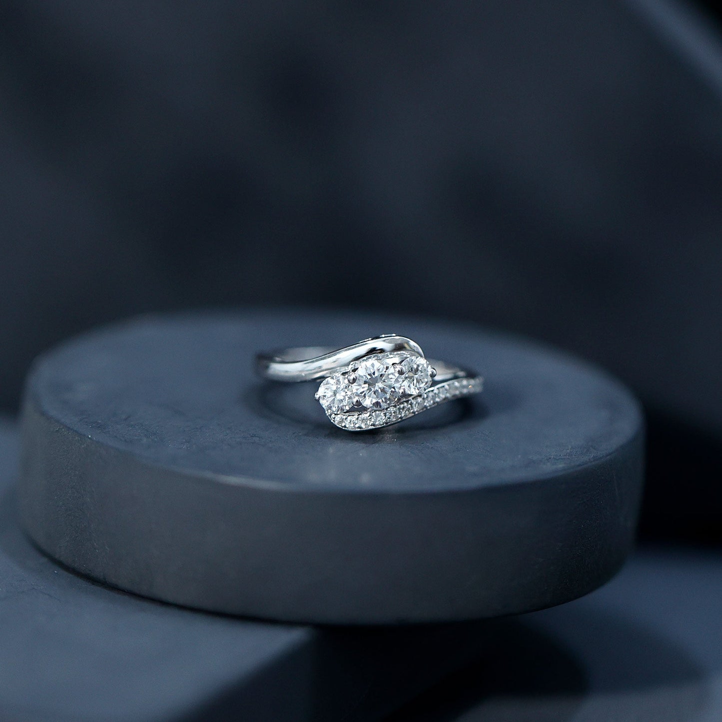 Certified Moissanite Three Stone Engagement Ring with Bypass Shank