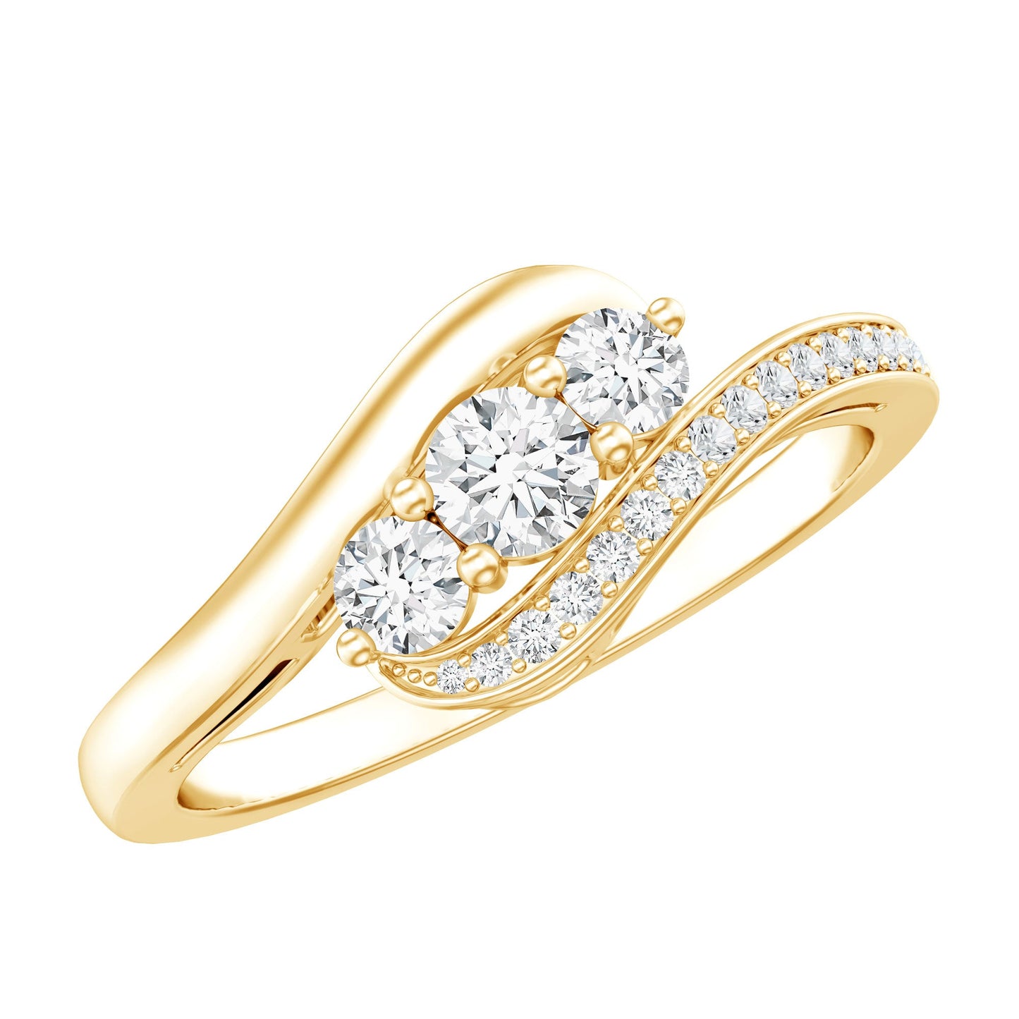 Certified Moissanite Three Stone Engagement Ring with Bypass Shank