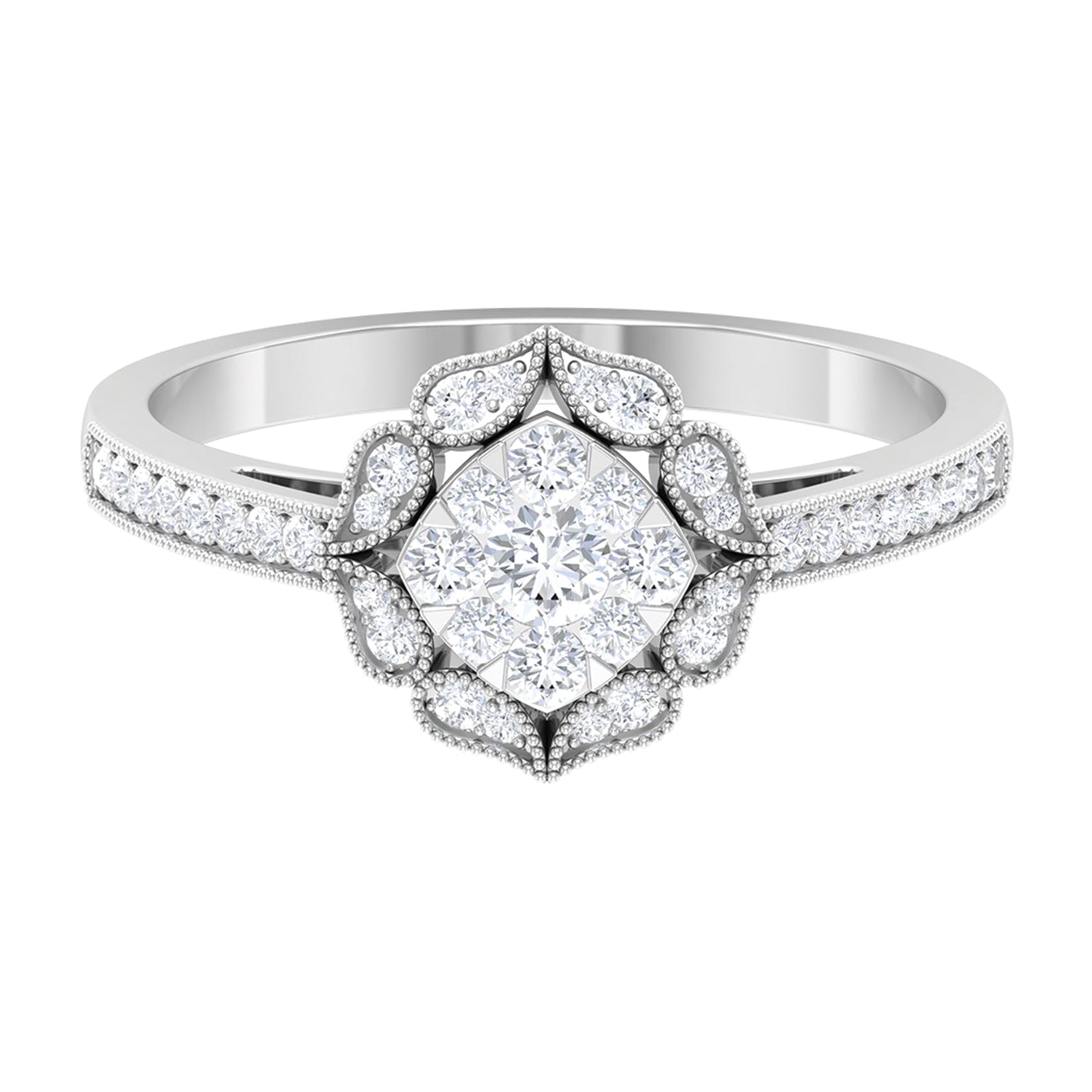 Vintage Inspired Diamond Halo Engagement Ring In Illusion Setting
