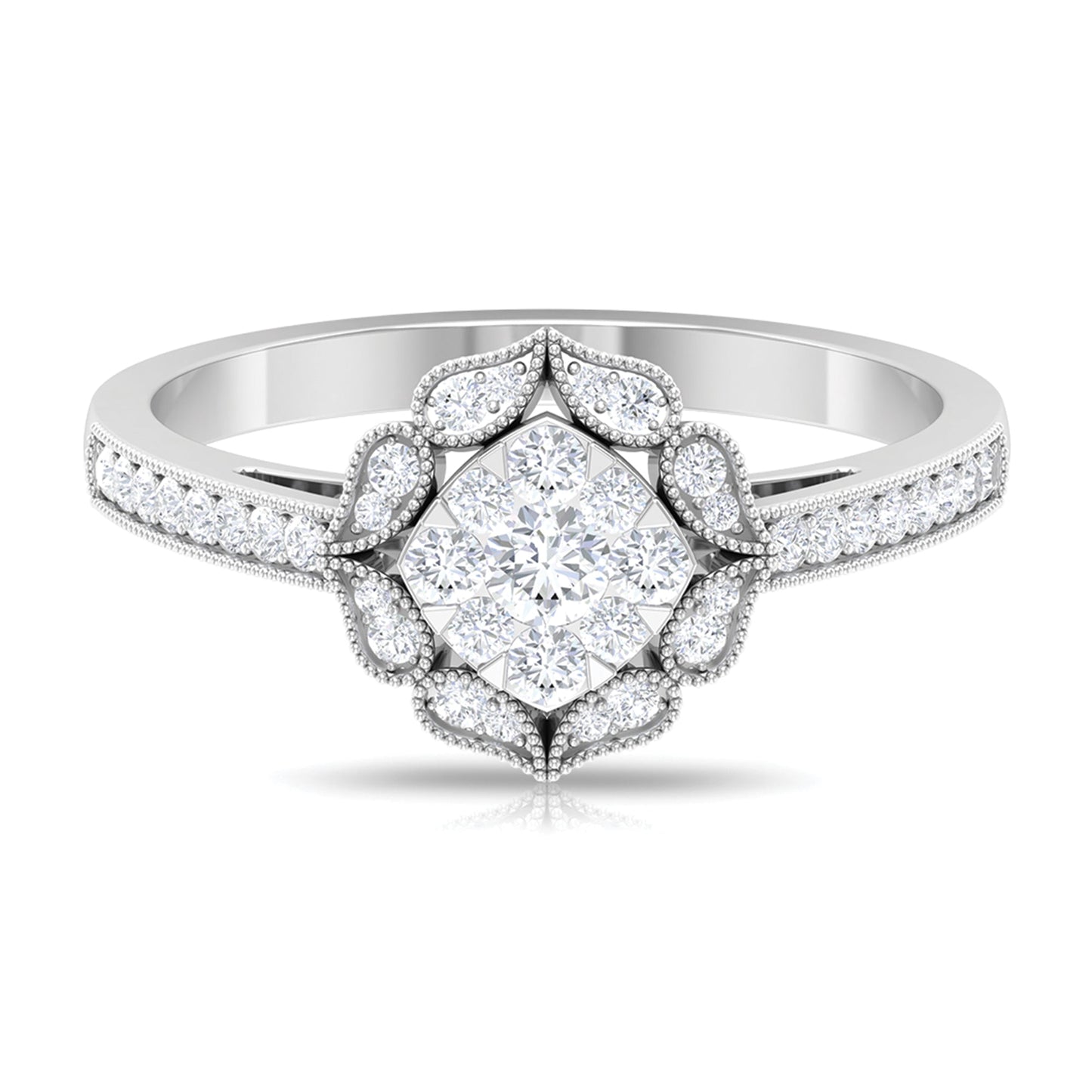 Vintage Inspired Diamond Halo Engagement Ring In Illusion Setting