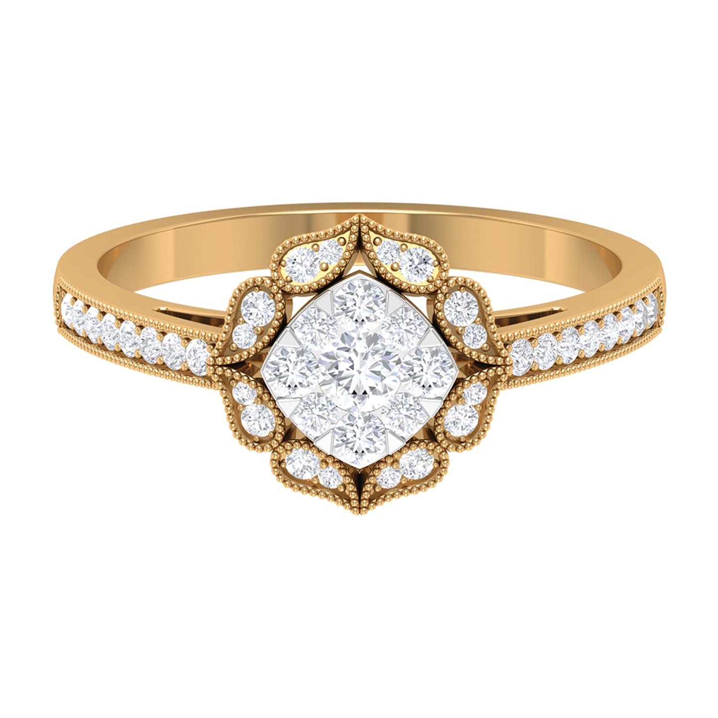 Vintage Inspired Diamond Halo Engagement Ring In Illusion Setting