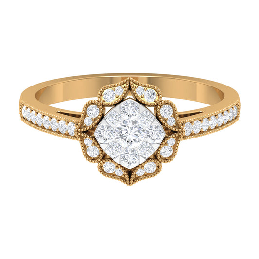 Vintage Inspired Diamond Halo Engagement Ring In Illusion Setting