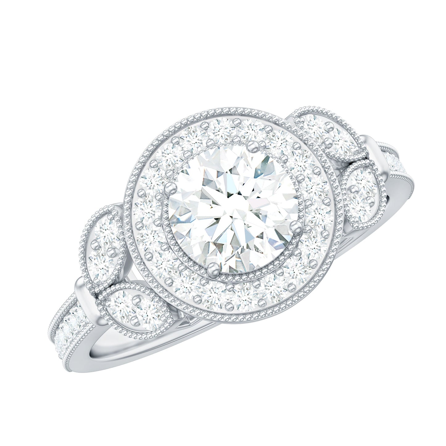 Vintage Inspired Moissanite Halo Engagement Ring
