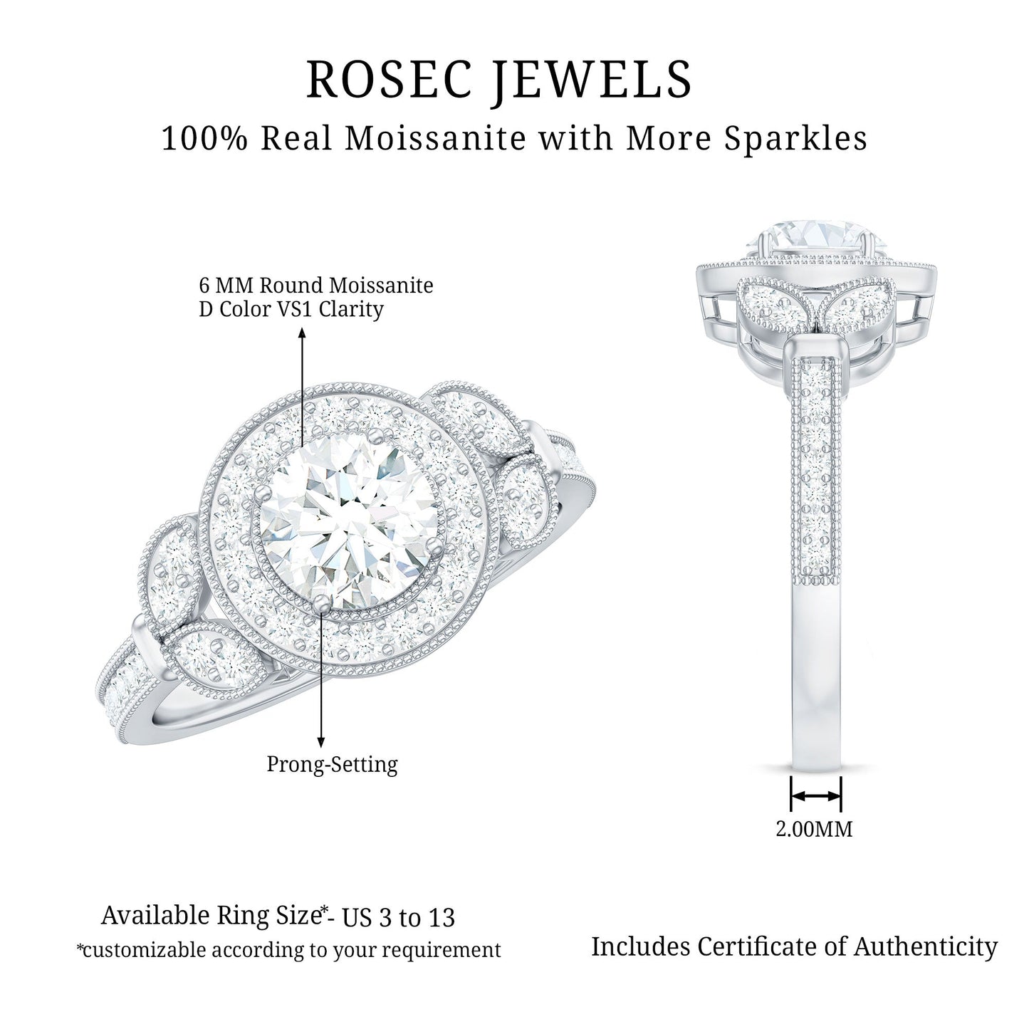 Vintage Inspired Moissanite Halo Engagement Ring