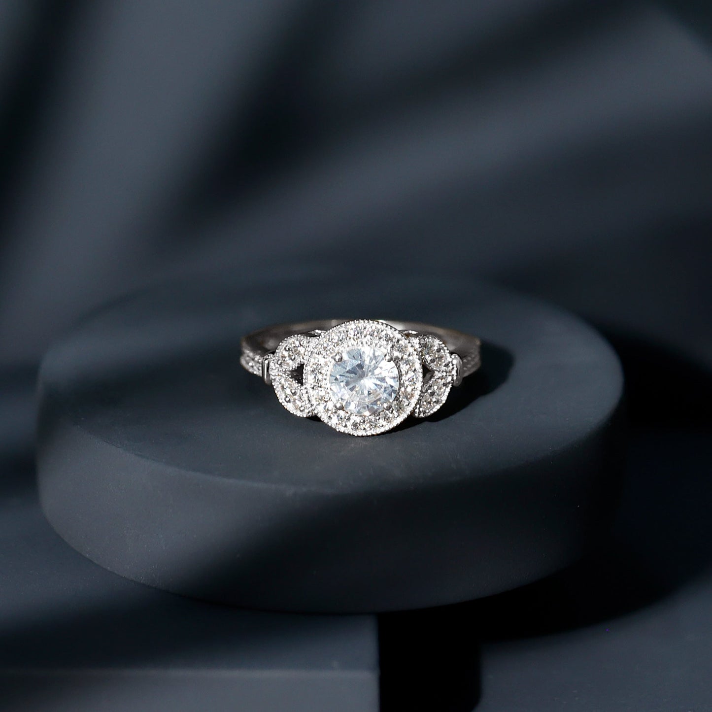 Vintage Inspired Moissanite Halo Engagement Ring