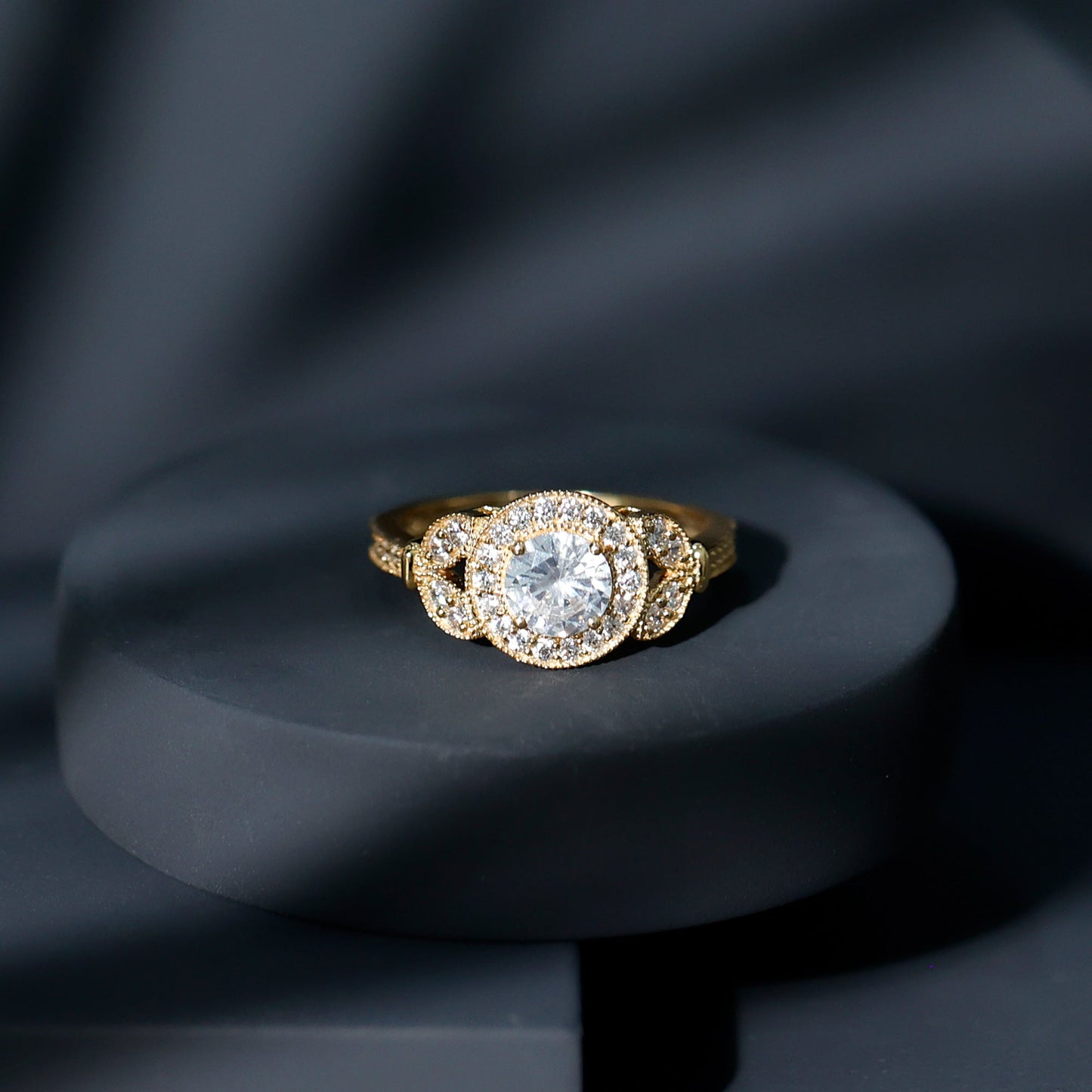 Vintage Inspired Moissanite Halo Engagement Ring