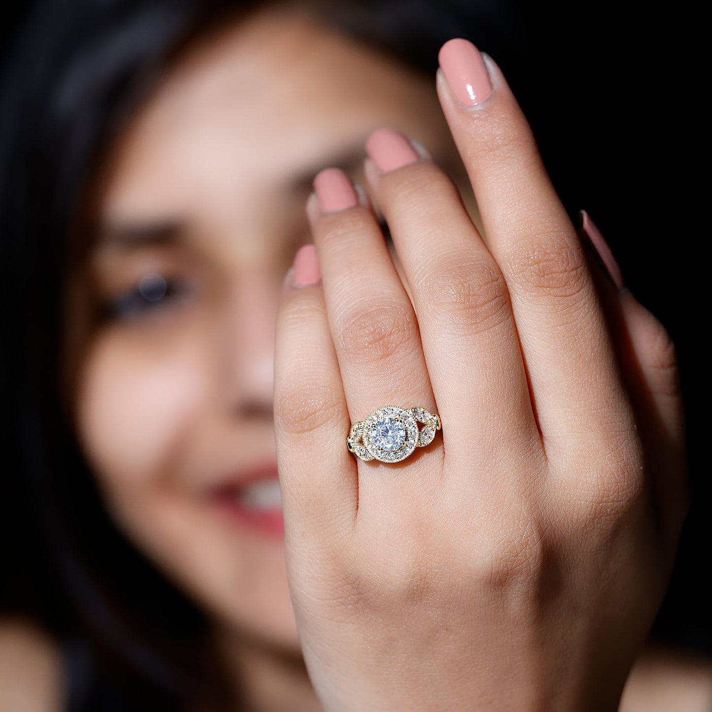 Vintage Inspired Moissanite Halo Engagement Ring