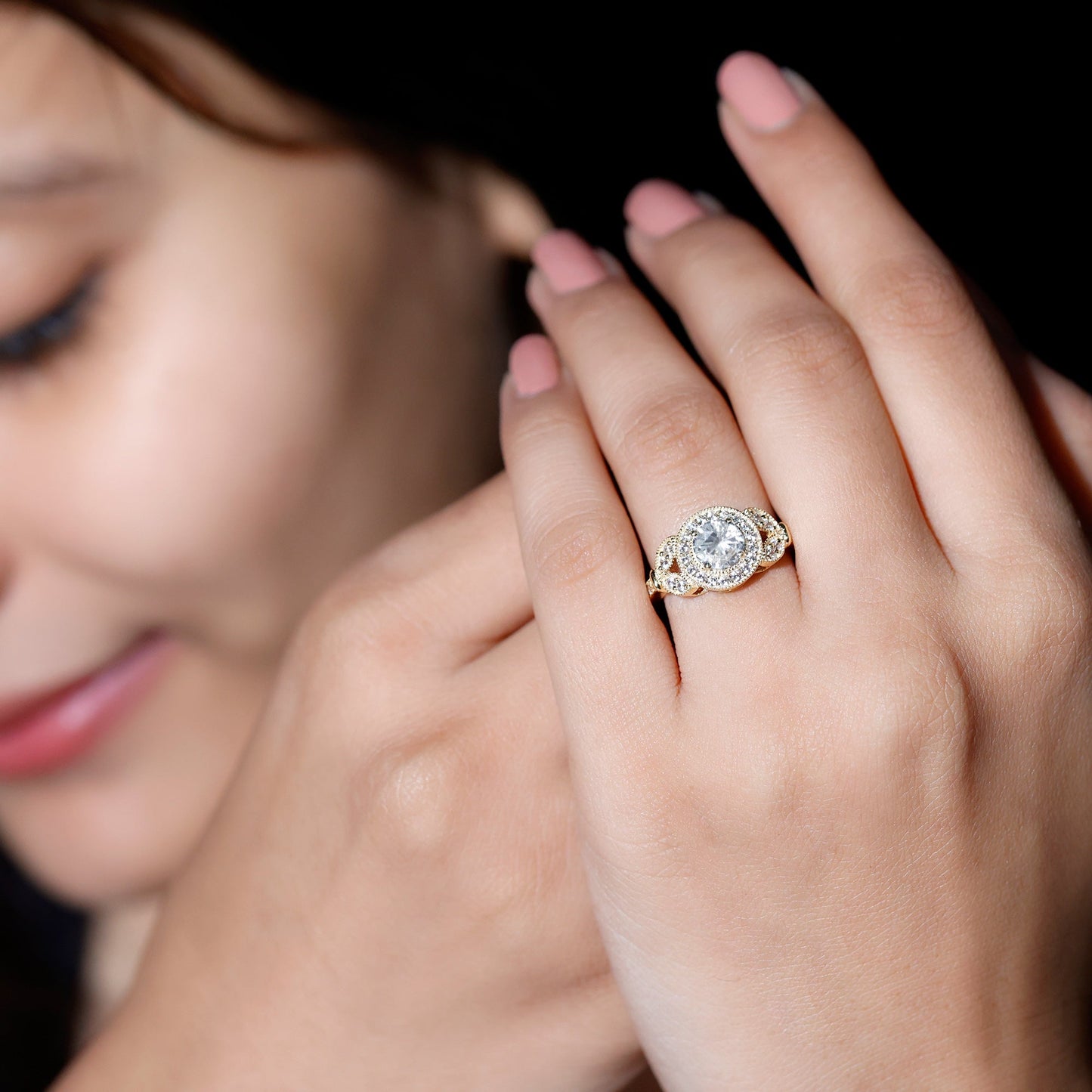 Vintage Inspired Moissanite Halo Engagement Ring