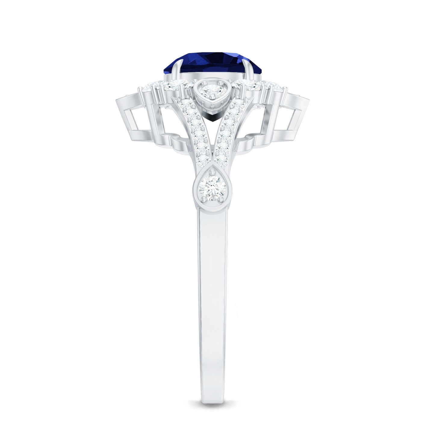 Certified 2.7 Carat Lab Grown Blue Sapphire Flower Engagement Ring with Diamond