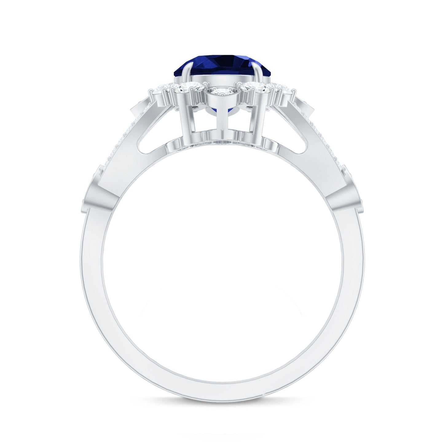 Certified 2.7 Carat Lab Grown Blue Sapphire Flower Engagement Ring with Diamond