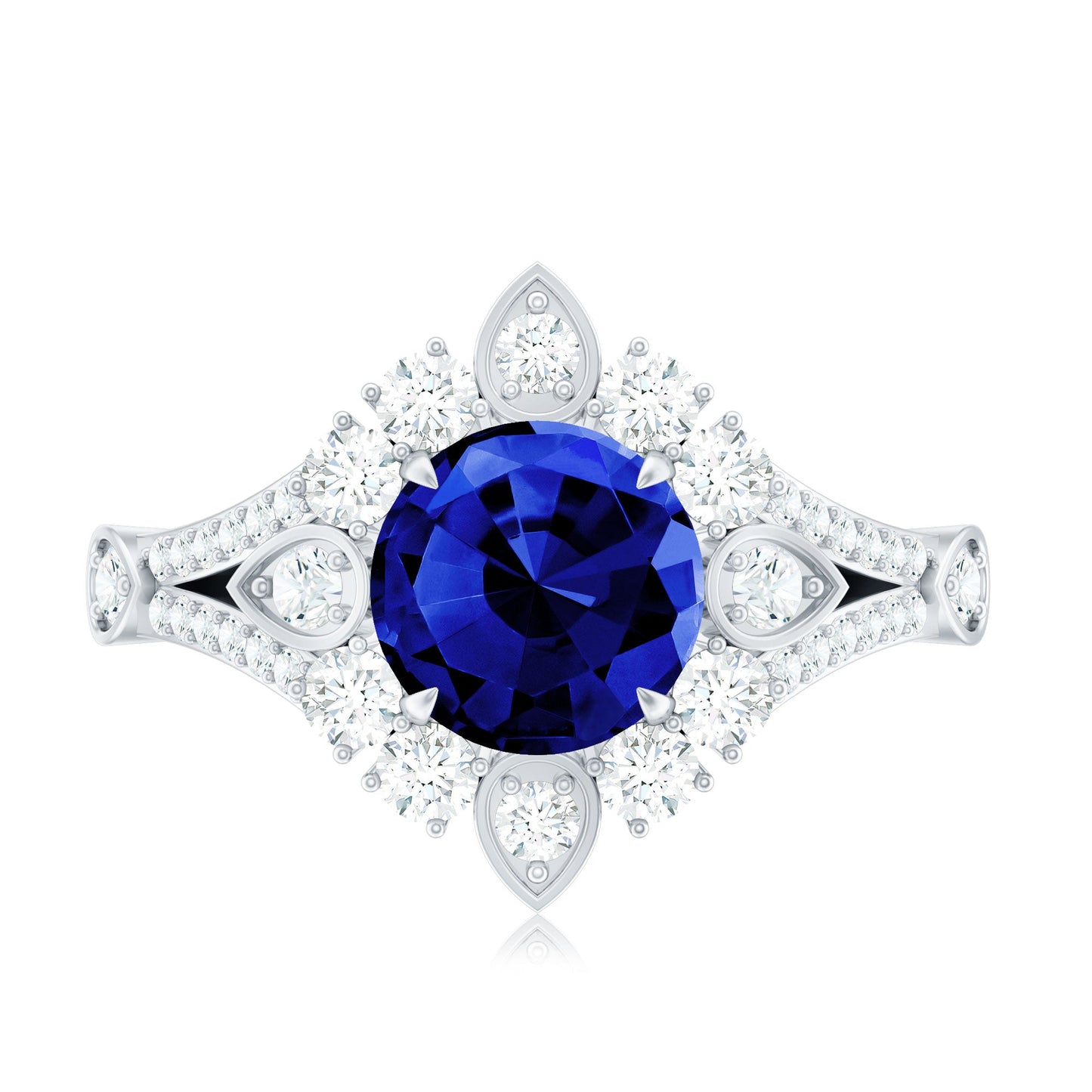 Certified 2.7 Carat Lab Grown Blue Sapphire Flower Engagement Ring with Diamond