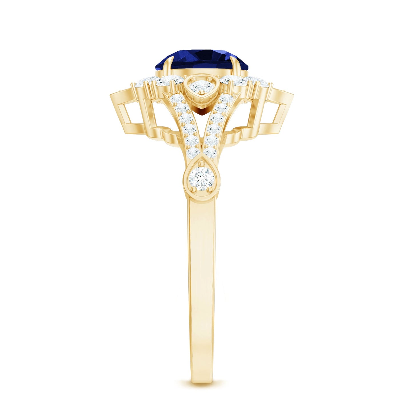 Certified 2.7 Carat Lab Grown Blue Sapphire Flower Engagement Ring with Diamond