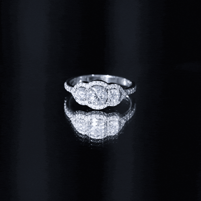 Certified Moissanite Three Stone Statement Engagement Ring
