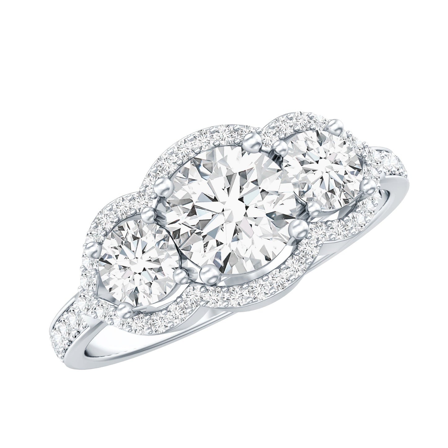 Certified Moissanite Three Stone Statement Engagement Ring