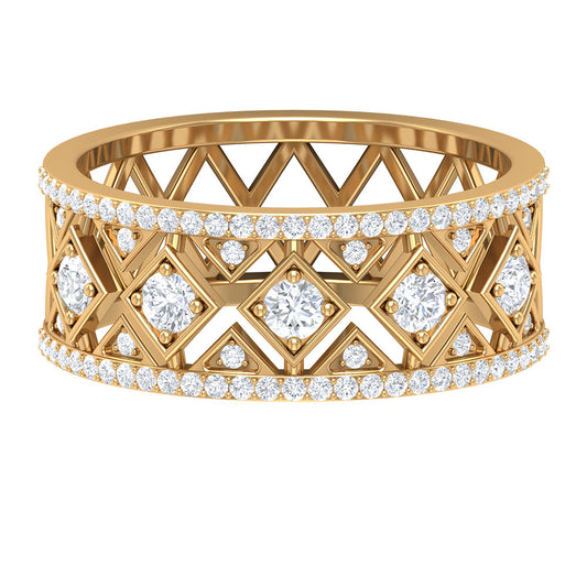 Vintage Inspired Diamond Wide Wedding Band for Women