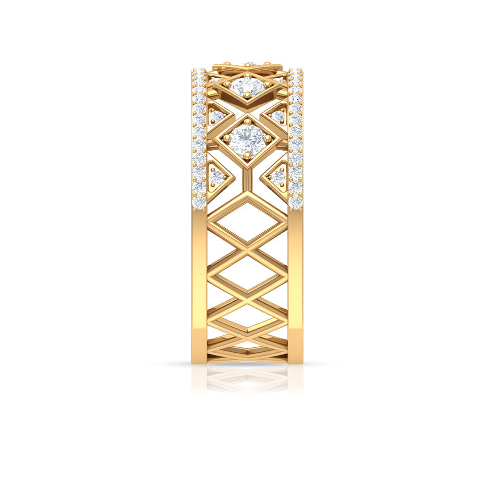 Vintage Inspired Diamond Wide Wedding Band for Women