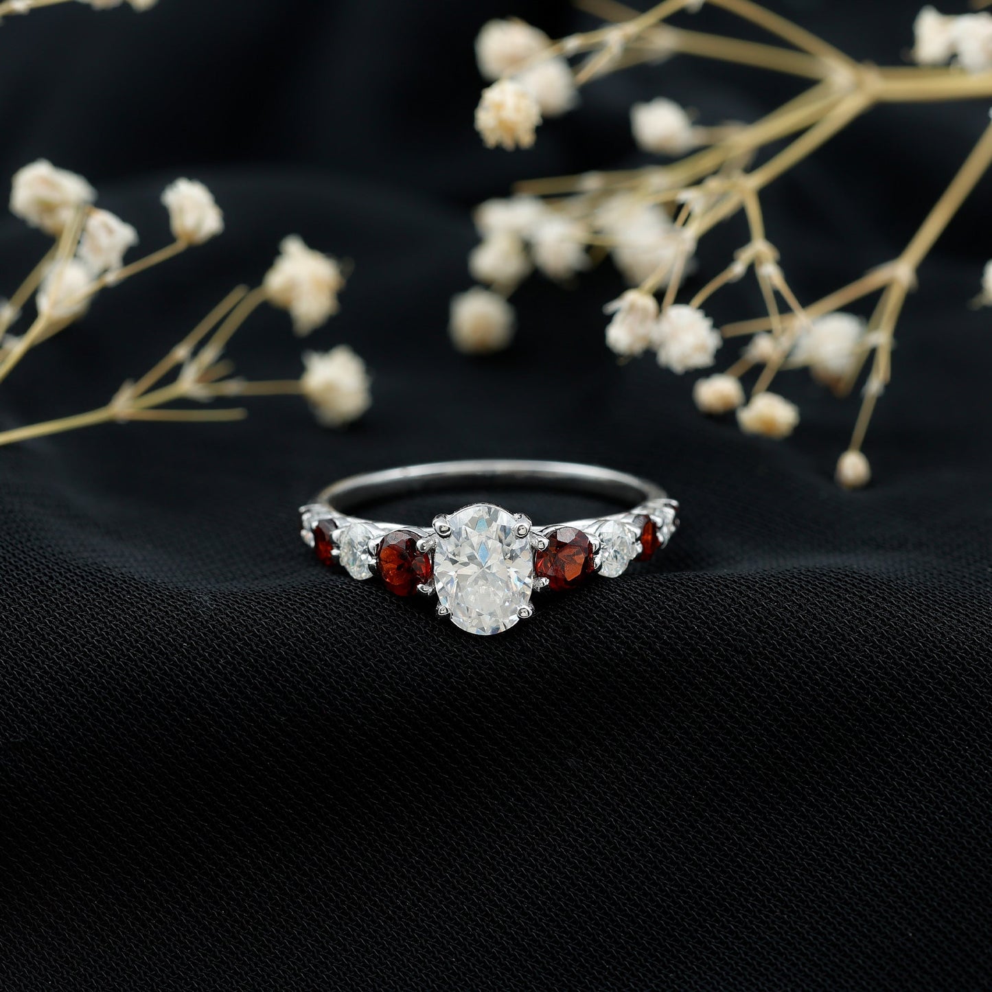 1.2 Carat Certified Moissanite Oval Engagement Ring with Garnet