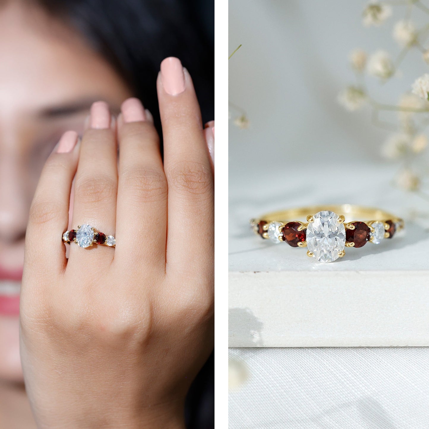 1.2 Carat Certified Moissanite Oval Engagement Ring with Garnet