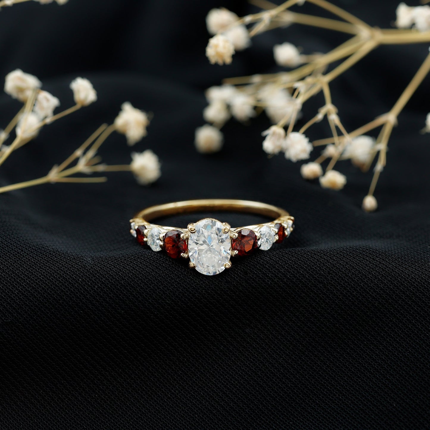 1.2 Carat Certified Moissanite Oval Engagement Ring with Garnet