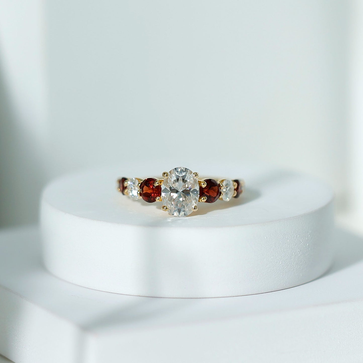 1.2 Carat Certified Moissanite Oval Engagement Ring with Garnet