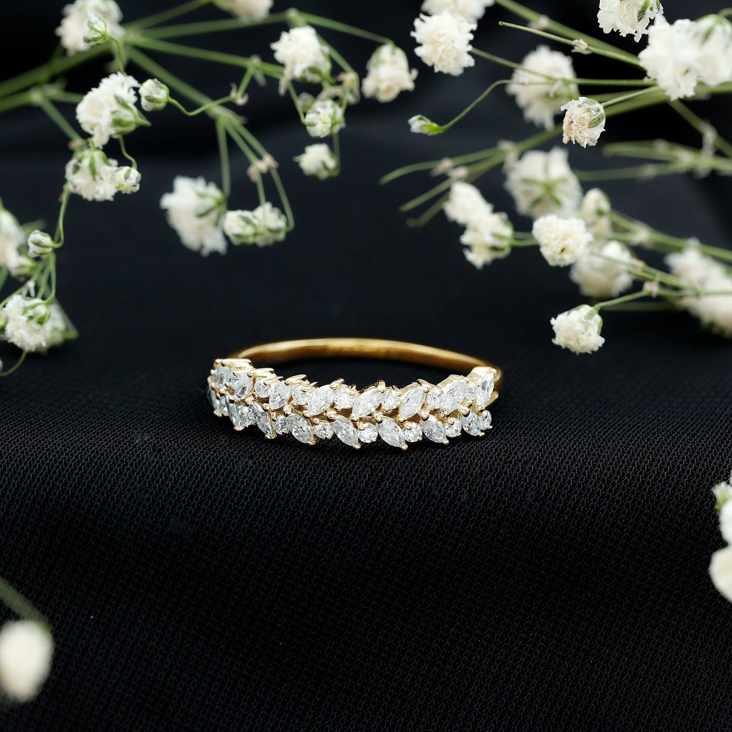 Marquise and Round Moissanite Half Eternity Ring