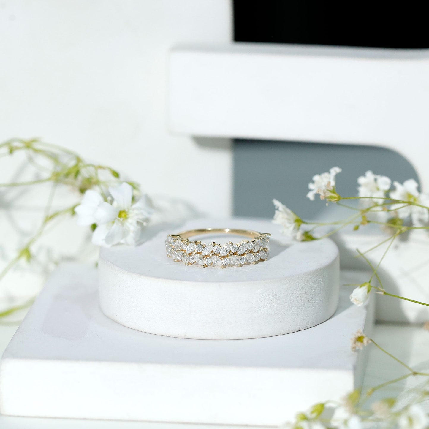 Marquise and Round Moissanite Half Eternity Ring