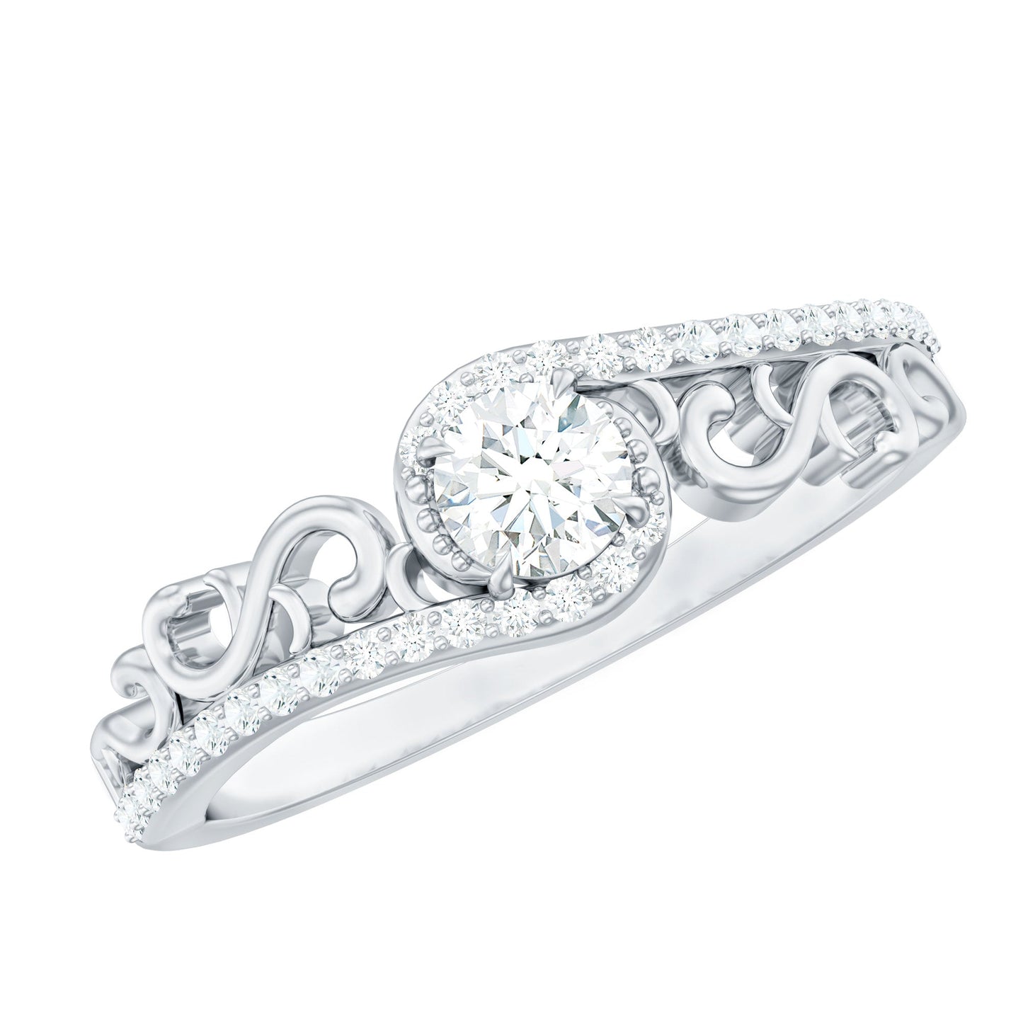 Vintage Style Diamond Engagement Ring with Bypass Shank