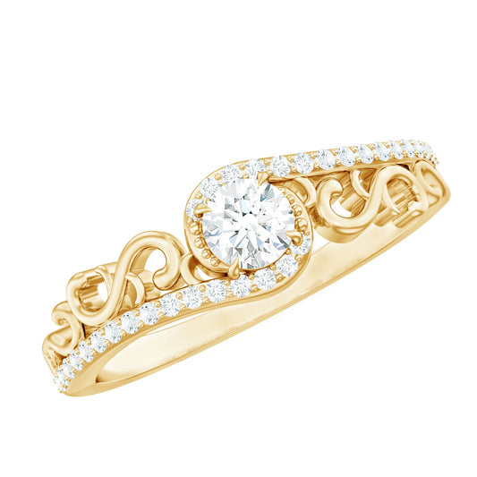 Vintage Style Diamond Engagement Ring with Bypass Shank