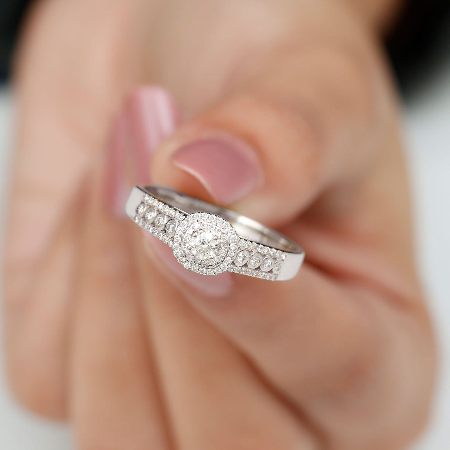 Certified Diamond Halo Engagement Ring For Women