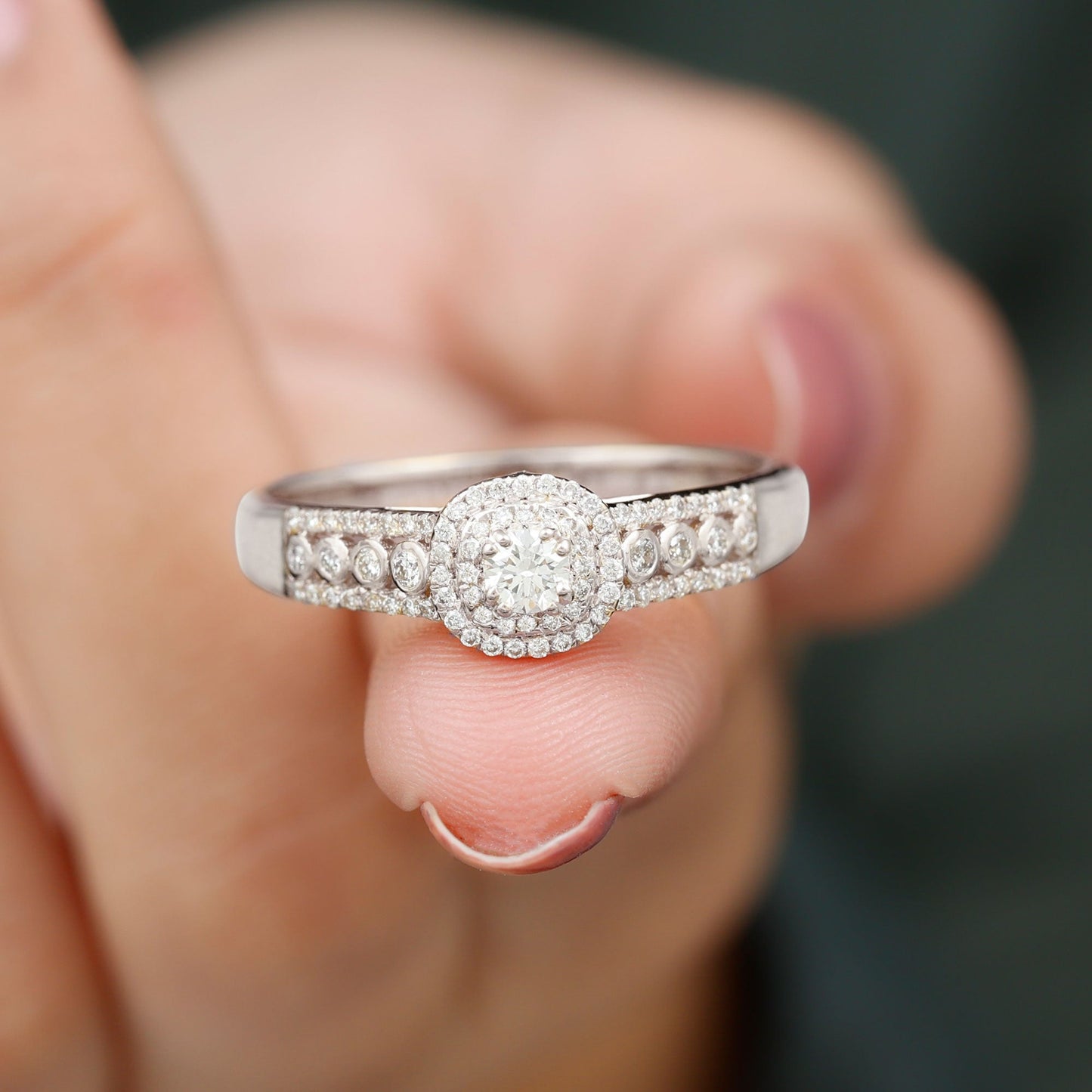 Certified Diamond Halo Engagement Ring For Women