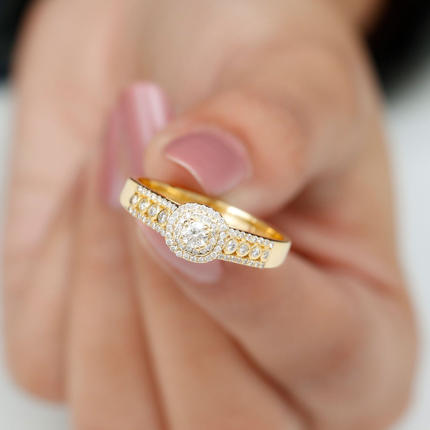Certified Diamond Halo Engagement Ring For Women
