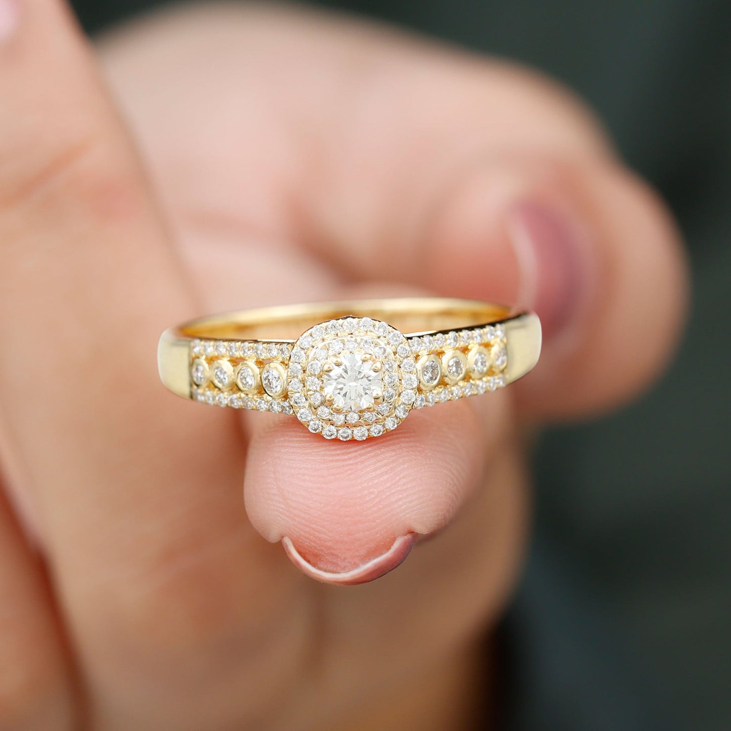 Certified Diamond Halo Engagement Ring For Women